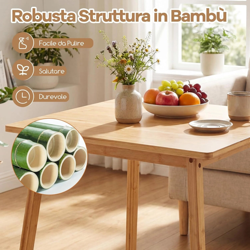 Tavolo da Pranzo in Bambù Ecologico per 4 Persone, Tavolo da Cucina Quadrato, Scrivania Stile Moderno, Tavolino per Spazi Piccoli, Sala da Pranzo, Soggiorno e Appartamento, 70 x 70 x 74,5 cm