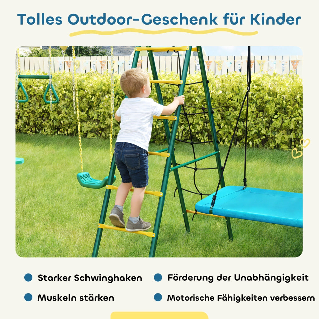 Set 5 in 1 Altalena Nido per Bambini con Anelli e Doppio Sedile ¨C zephmum ¨C Grigio 440x175x203 cm