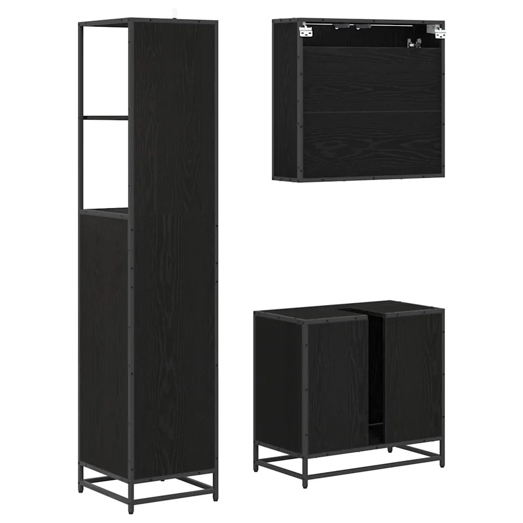 Set di mobili per il bagno 3 pcs Rovere Nero Legno multistrato 3402328
