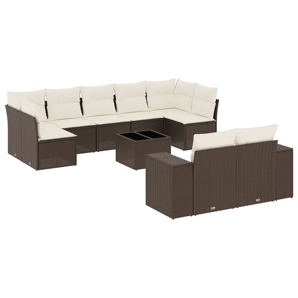 Set Divani da Giardino 10pz con Cuscini in Polyrattan Marrone 3223032
