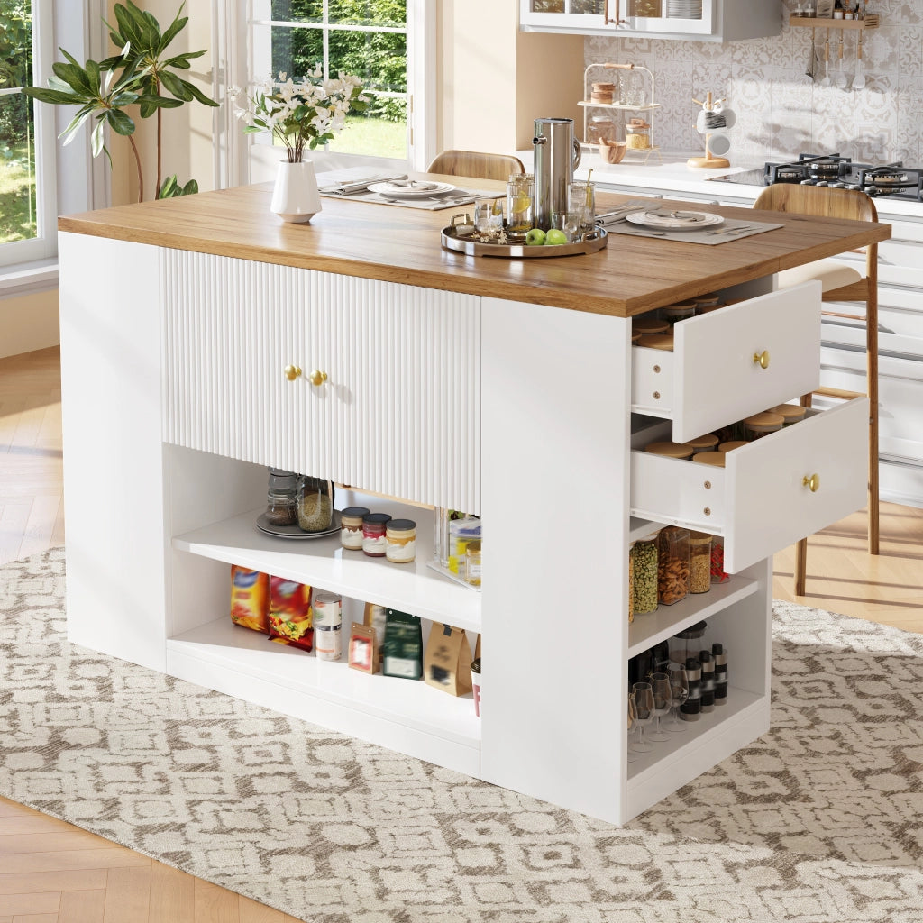 TAVOLO Isola cucina pieghevole 140x70x90 cm MDF bianco