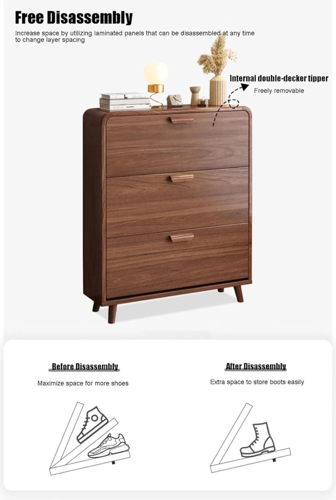 scarpiera Armadietto portascarpe in legno a 3 ripiani, armadi scarpiera per corridoi abbassabili, organizer per scarpe strette Scarpiera sottile Mobili in legno per ingresso Camera da letto Soggi