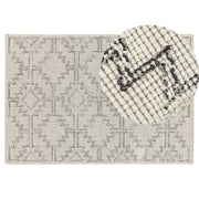 Tappeto beige e nero lana 140 x 200 cm fatto a mano motivo geometrico boho soggiorno camera da letto