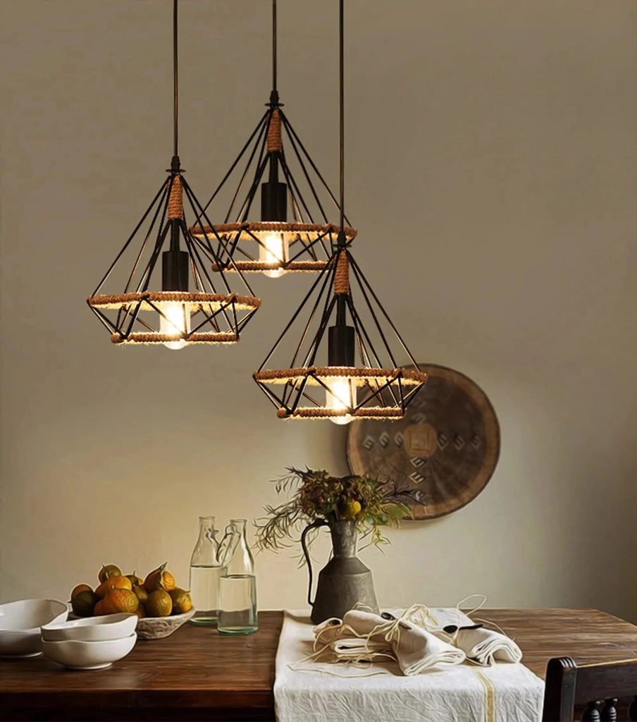 Lampada Da Soffitto Geometrico Pensile In Stile Loft Corda APP678-1CP