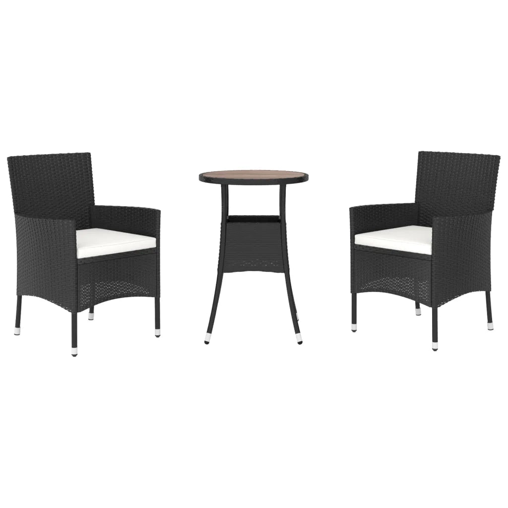 Set Bistr¨° da Giardino 3 pz | Set Salotto da Giardino con Cuscini in Polyrattan Nero