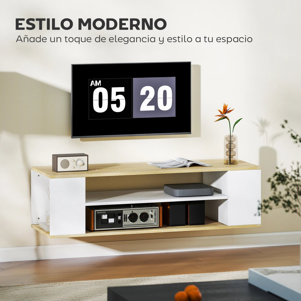 Mobile TV Flottante con Ruote e 2 Ripiani per Televisori fino a 55 Pollici ¨C Minimal ¨C Bianco 120x40x38,5 cm