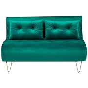 Divano Letto Velluto Verde Scuro 2 Posti Letto Sfoderabile senza braccioli Con 2 Cuscini Gambe In Metallo dorato Glamour
