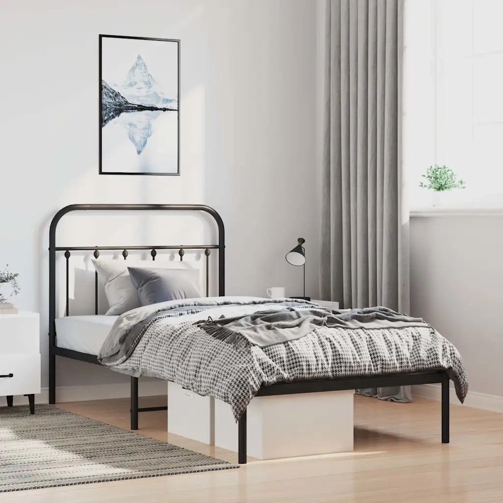 Letto singolo | Letto per adulti | Giroletto con Testiera Metallo Nero 100x200 cm