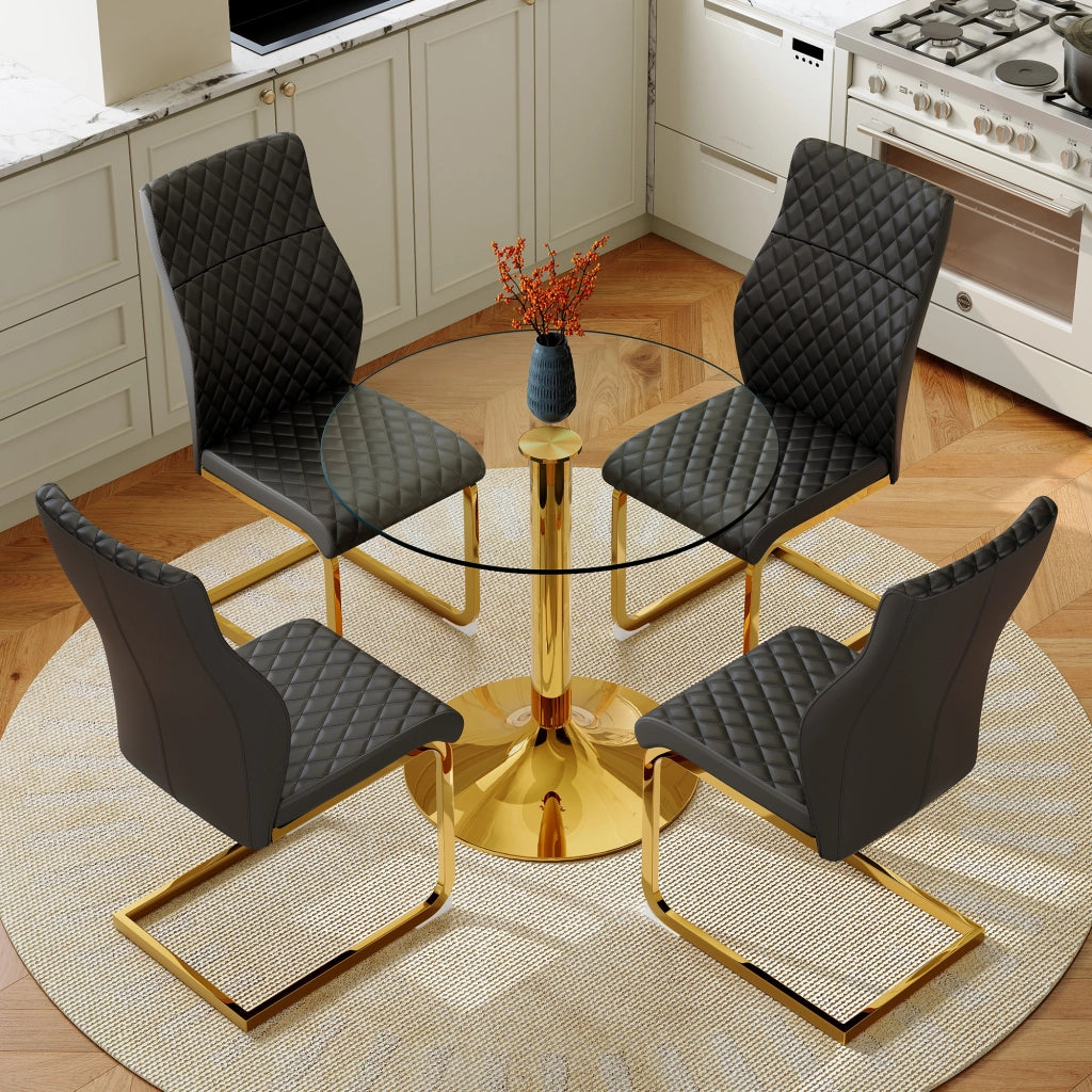 Set tavolo da pranzo rotondo in vetro temperato e 4 sedie nere e oro