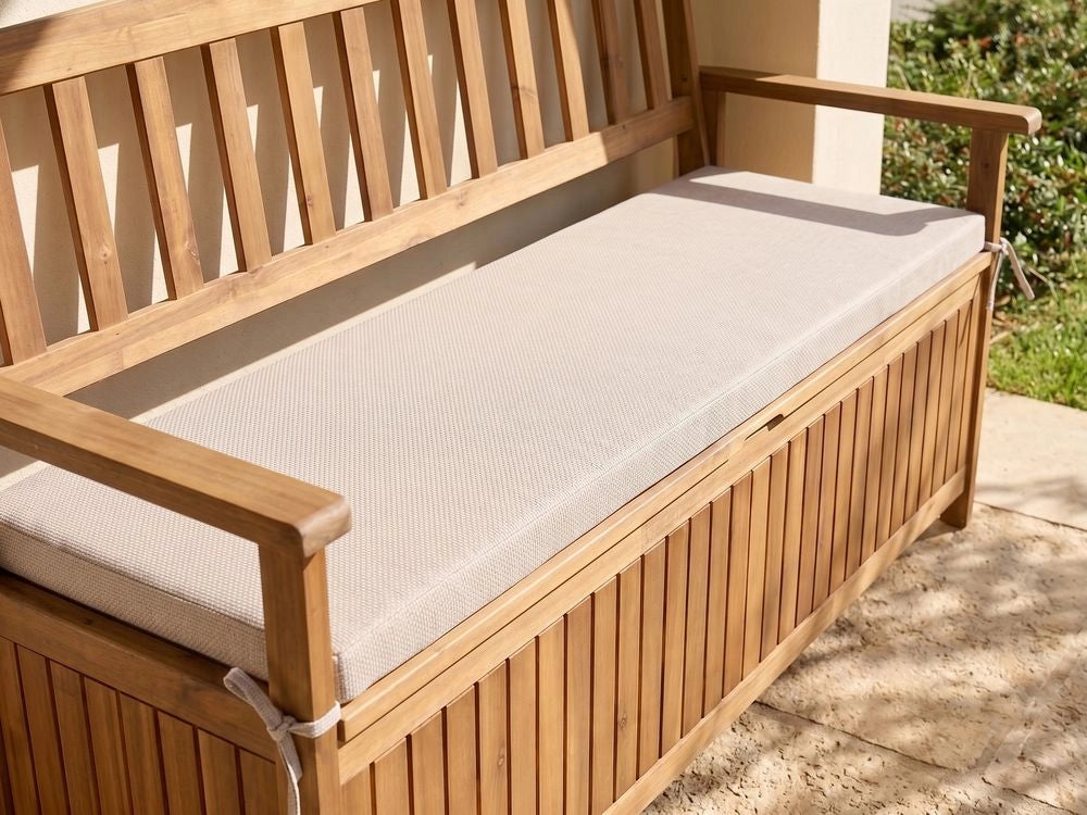 Cuscino per panche da esterno con lacci e rivestimento sfoderabile in tessuto beige con lacci, resistenti ai raggi UV e idrorepellenti