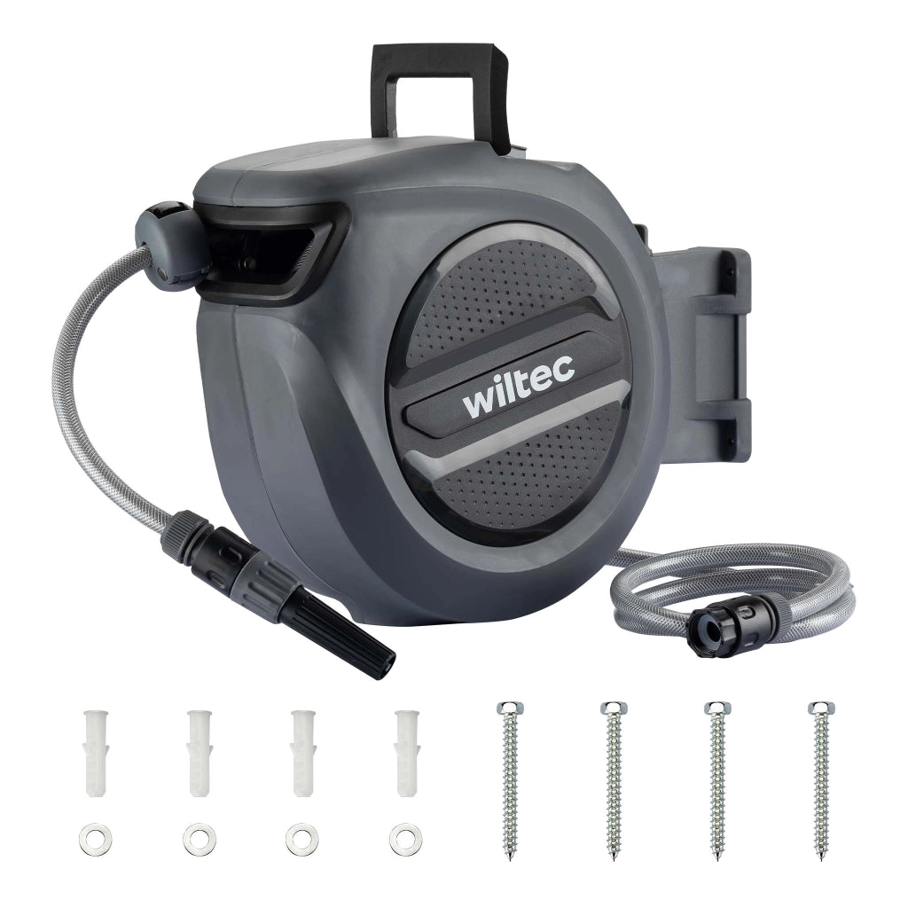 Portatubo da giardino con avvolgitore automatico, avvolgitubo da parete con tubo da 20 m, avvolgitore per tubo acqua