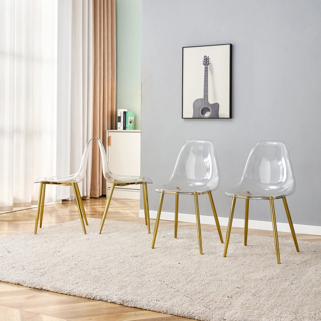 Sedia da pranzo Set da 4 con gambe in metallo antiscivolo in plastica Trasparente e Oro