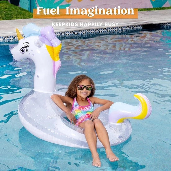 Letto gonfiabile unicornio con anello da nuoto glitter per adulti - cinture da nuoto spiaggia piscina giocattolo decorazione estiva per bambini (130 x 85 x 825 cm)