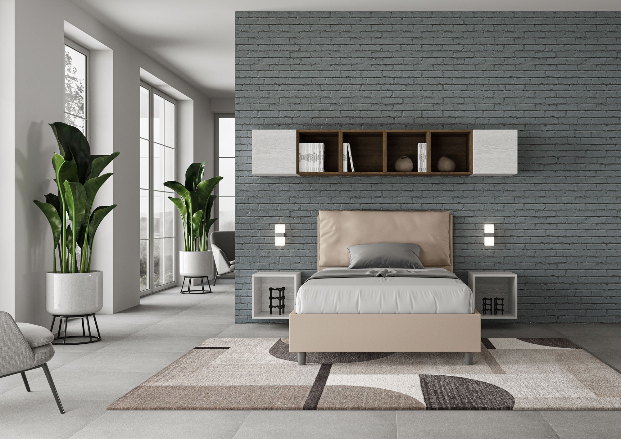 Letto 1 Piazza E Mezzo 120x200 cm con Rete e Contenitore Imbottito in Similpelle Antea Large Tortora
