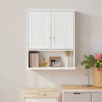 kleankin Mobile Bagno Sospeso con Armadietto a 2 Ante e Ripiano Aperto, Mensola Interna Regolabile, Bianco