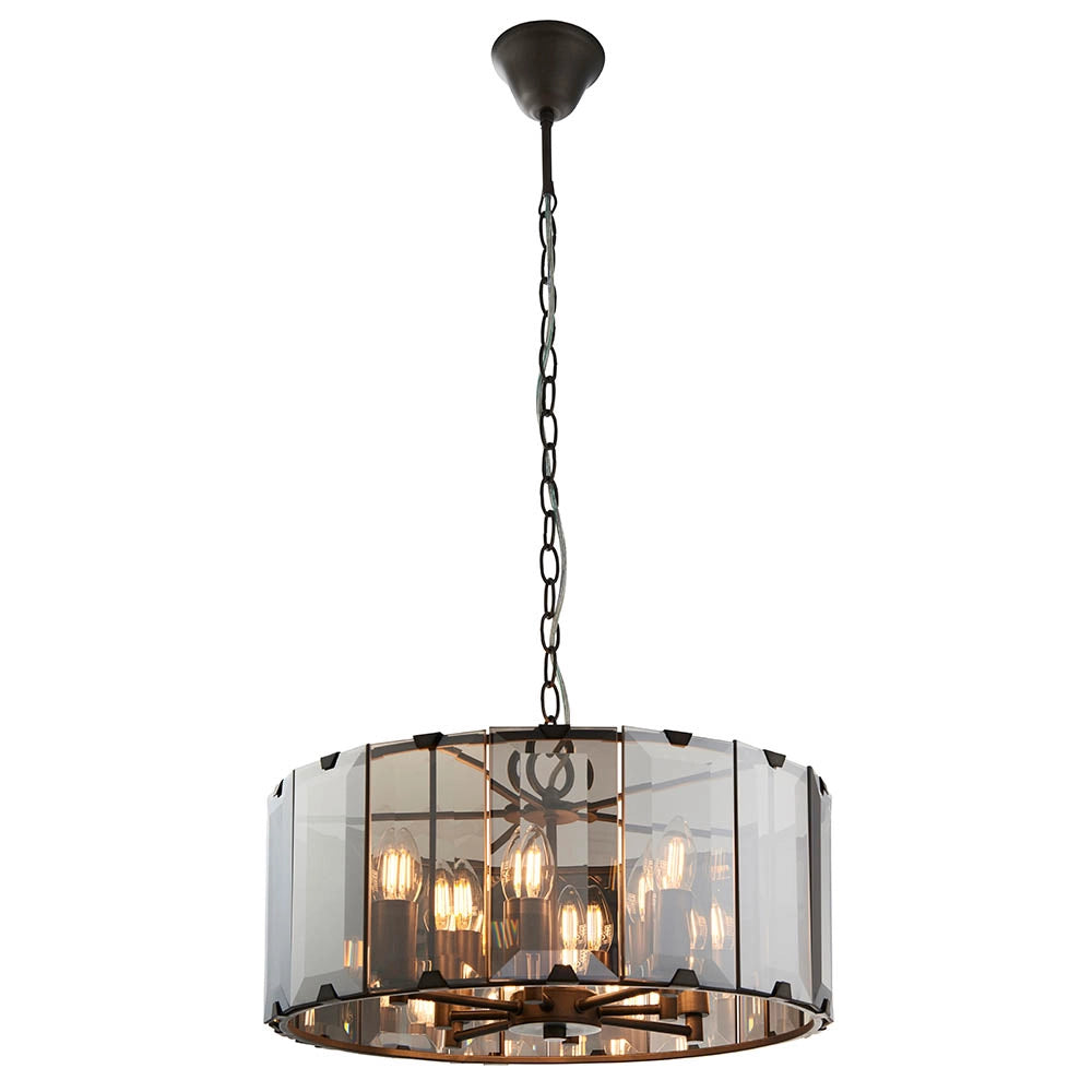 Lampadario Clooney Endon vetro fumé 8xE14 grigio ardesia