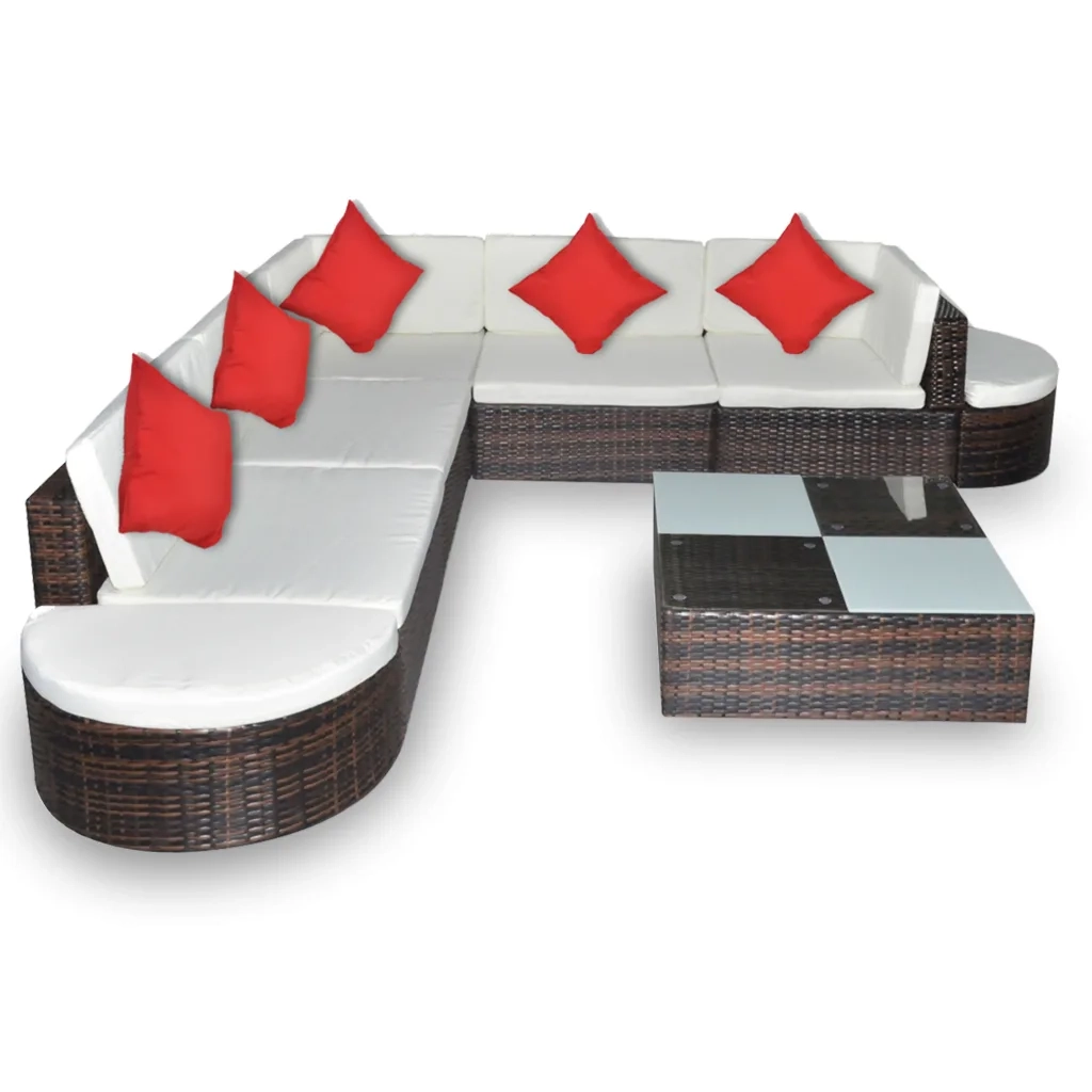 Set Divani da Giardino 8 pz con Cuscini in Polyrattan Marrone 41266