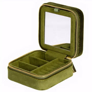 Cassa da gioielli in velluto, organizzatore di accessori da viaggio, piccola scatola da gioielli portatile per donne con specchietto, piccola scatola da viaggio in mini pluche verde