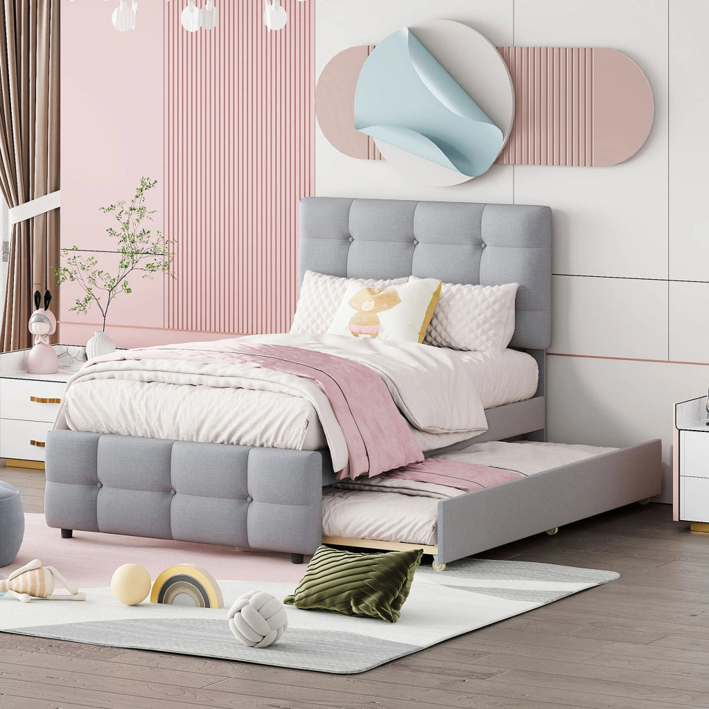 Letto imbottito grigio 90 x 200 cm con letto estraibile e testiera regolabile