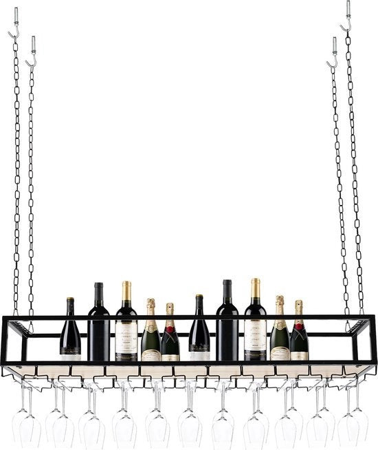 Wijnrek per Plafone - Supporto per Bicchieri da Vino - Wijnrek per Plafone - Riga per Cucina - 120 x 25 x 22 cm - Capacità di Carico 75kg