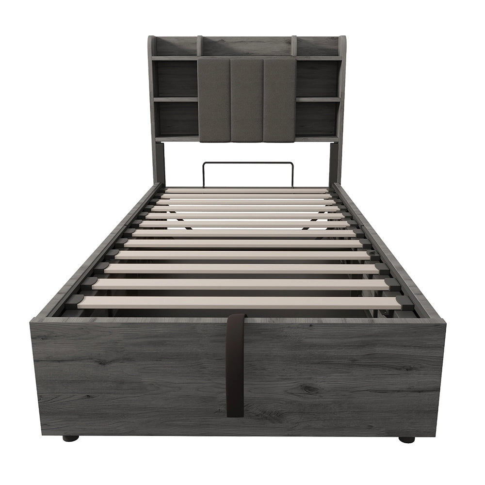 Letto-Xylo-90x200 cm-idraulico, USB-C, grigio