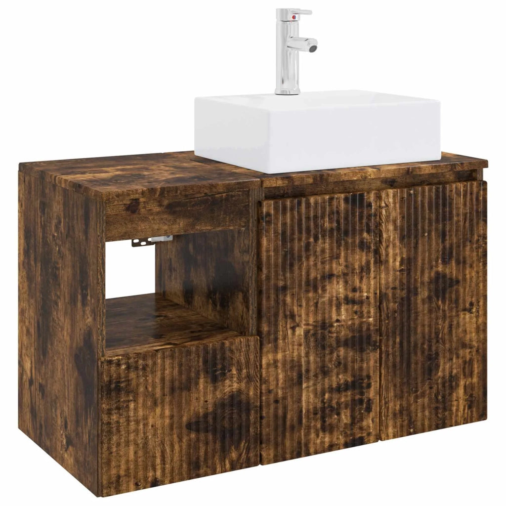 Set di mobili per il bagno 2 pz Rovere Fumo 3404059