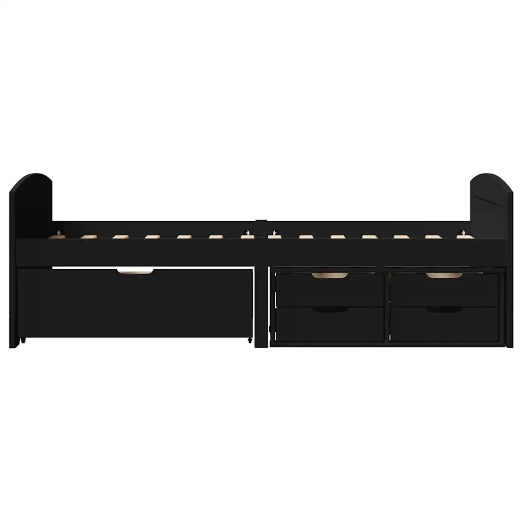 Letto singolo | Letto per adulti | Dormeuse con 5 Cassetti senza Materasso Nero 90x200 cm IRUN