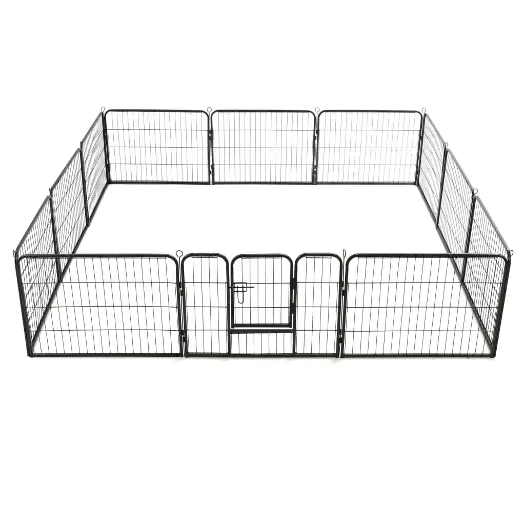 Recinto per cani con 12 pannelli in acciaio 80 x 60 cm nero 02_0000565