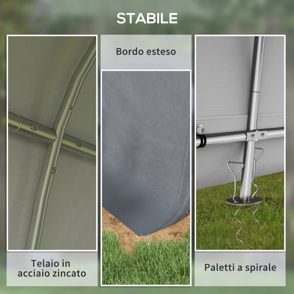 Tendone da Giardino per Moto Bici e Attrezzi 300x300x235 cm con 2 Ingressi a Zip in Acciaio e PE Grigio