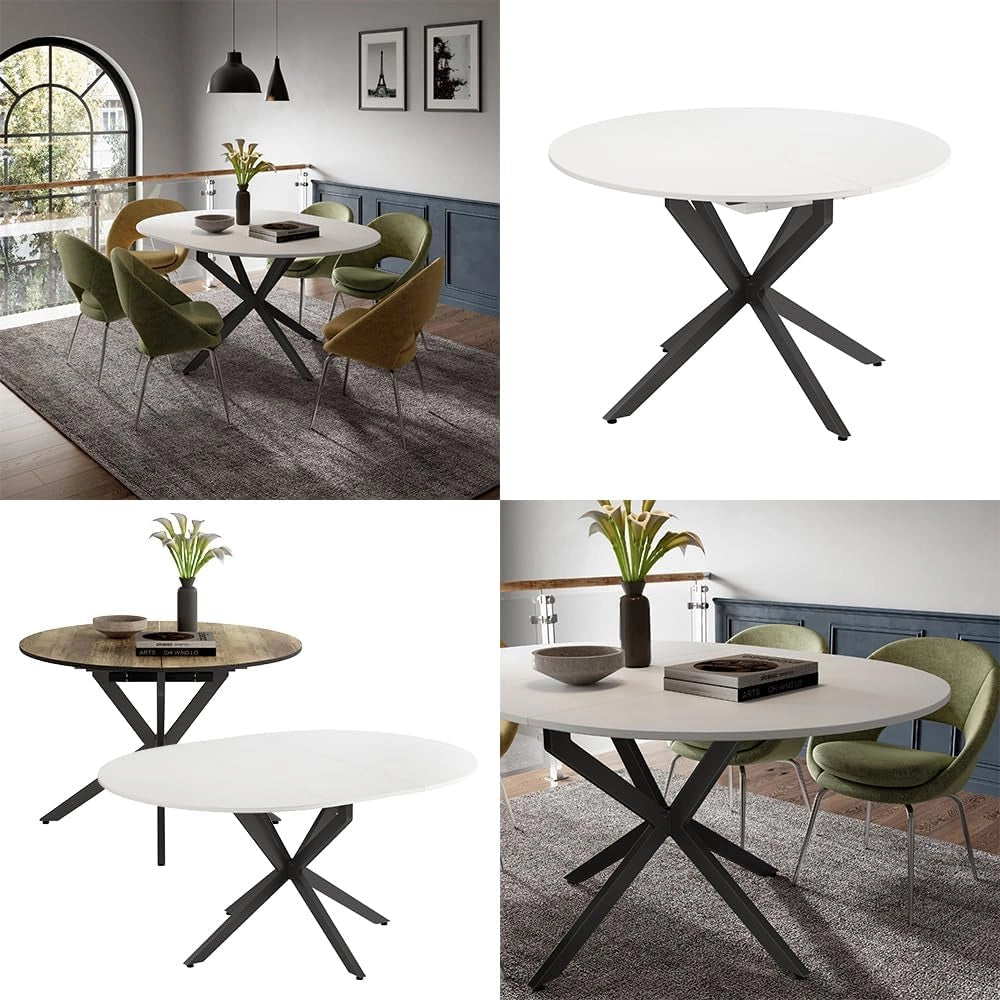 tavolo da pranzo allungabile Loyd, Bianco/nero, 120 x 76.5 cm Estensibile