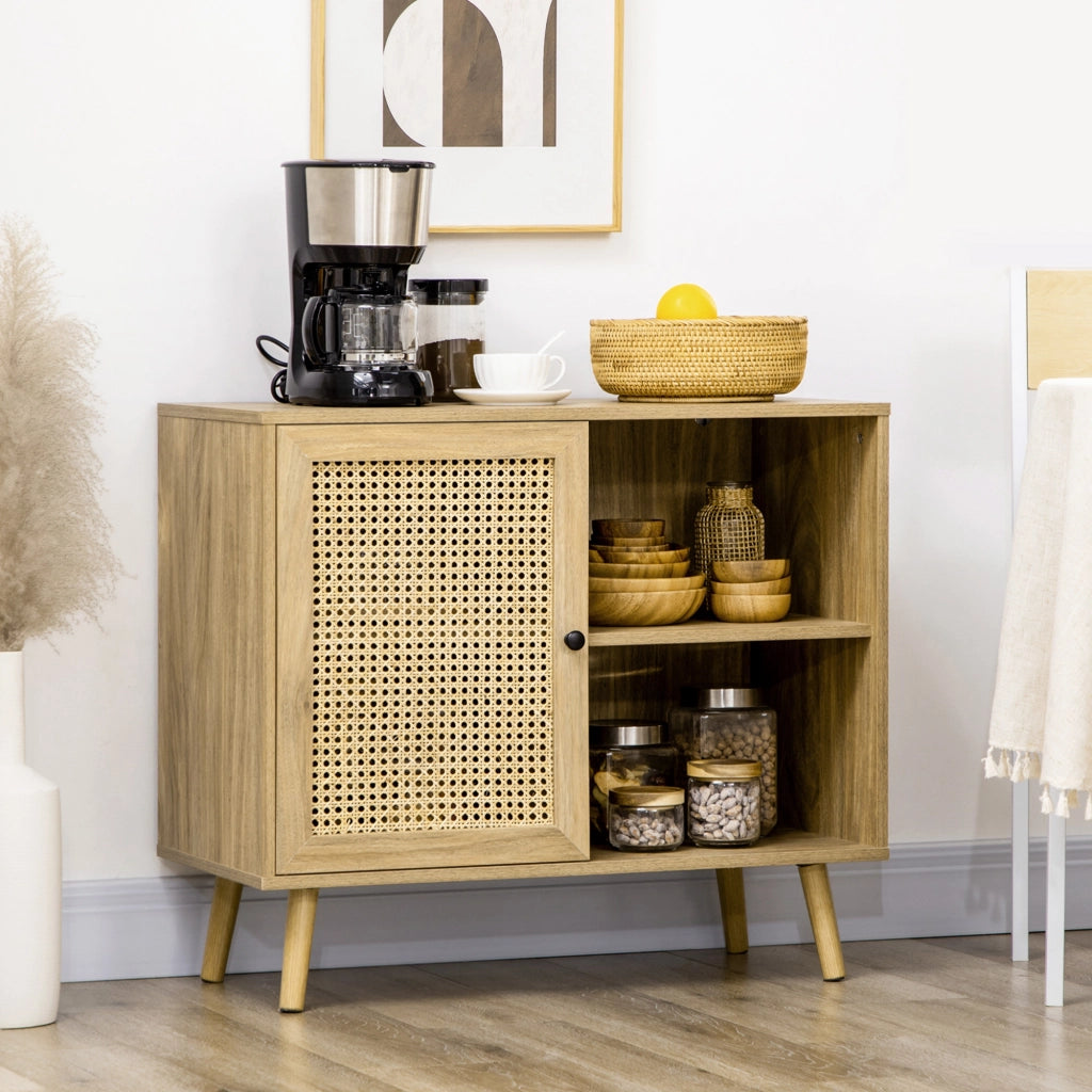 Credenza con cassetti e anta in rattan effetto legno ¨C zephmum ¨C 80x39x70 cm