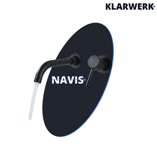 NAVIS|Rubinetto da bagno a parete in 2 parti nero semplice in acciaio inox a parete per bagno|Miscelatore per lavabo con rubinetto gastronomico hotel