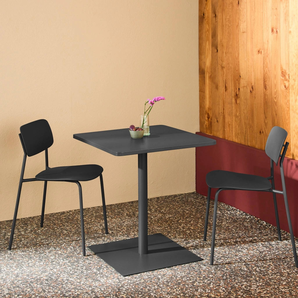 Set tavolo da giardino bistrot quadrato in acciaio con 2 sedie,