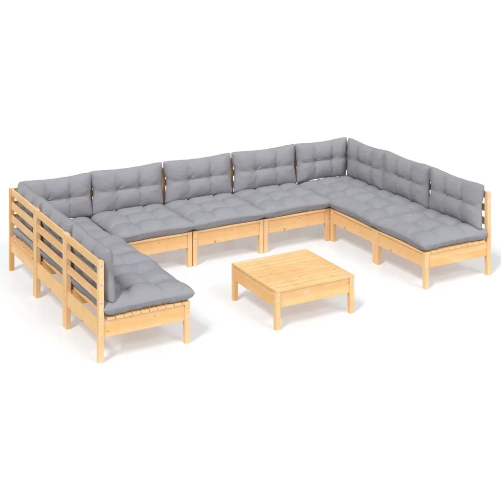 Set Divani da Giardino 10 pz con Cuscini Grigi Massello di Pino cod mxl 42615