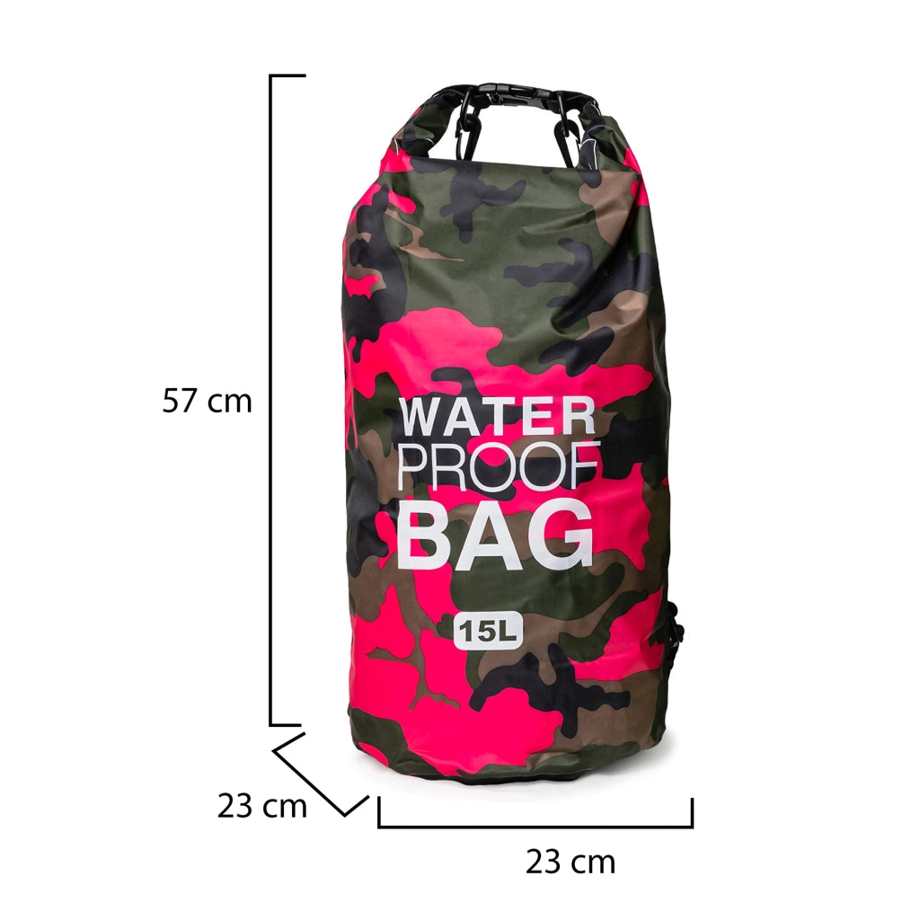 Semarese, Borsa Impermeabile Capacità 15 lt, Rosa Mimetica Fuxia