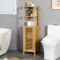 Armadietto Bagno 1 Anta 2 Ripiani 32,9x29,9x120 cm in Bambù Legno Naturale