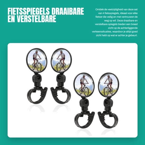Specchio retrovisore rotante per bicicletta - 4 pezzi - Flessibile - Materiale in plastica - Angolo ampio - Materiale duraturo