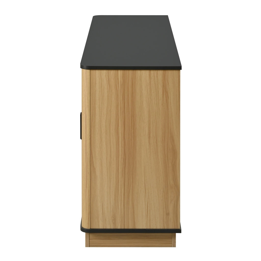 Credenza e madia a 4 ante con finitura effetto legno, maniglie in alluminio, per soggiorno, 139 × 40 × 75 cm