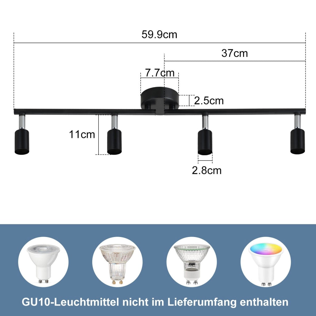 ZMH Faretto da soffitto neri 4 luci GU10 rotativi 330° moderni industriali per corridoi cucine camere letto