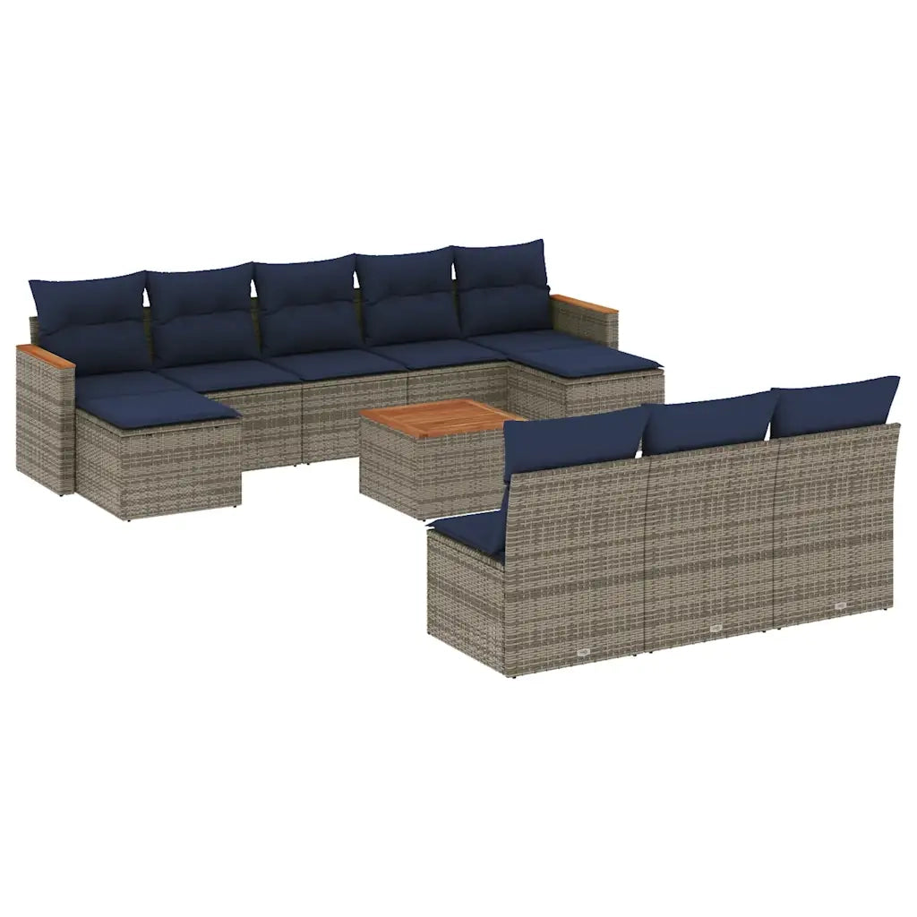 Set Divani da Giardino 11 pz con Cuscini Grigio in Polyrattan 3226397