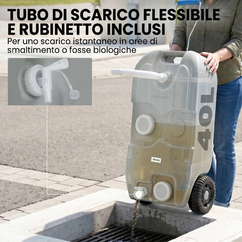 Serbatoio Acqua Campeggio 40L con Ruote ¨C Xylo ¨C Grigio, Maniglia Regolabile, Tubo e Rubinetto