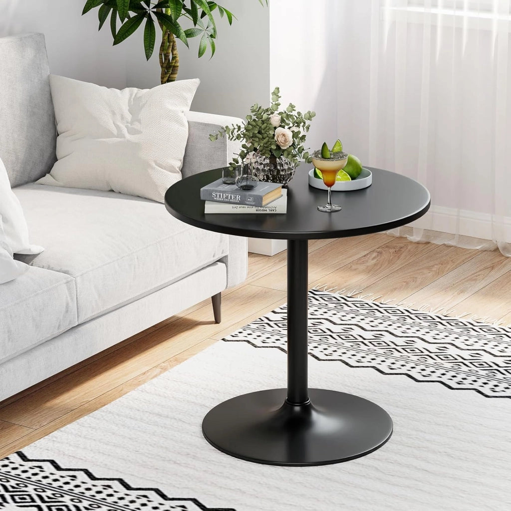Tavolo da Bar Rotondo Ø60 Regolabile in Altezza (56 cm/ 101,5 cm), Tavolo da Caffè Alto in Legno e Metallo, Tavolino Bistrot Moderno con Base Rotondo per Cucina e Sala Pranzo (Nero,2)