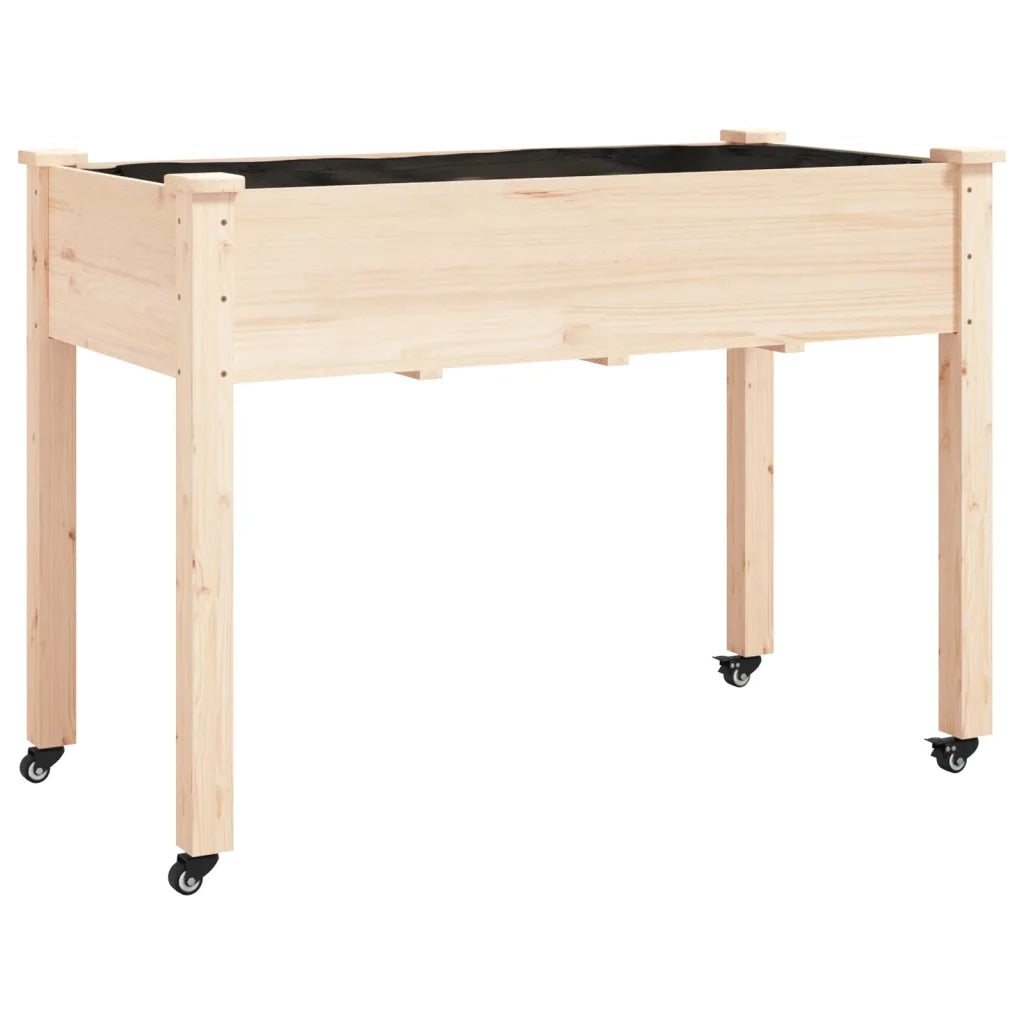 Fioriera | Cassetta per fiori | Vaso con Ruote e Fodera 118x59x80cm Legno Massello di Abete