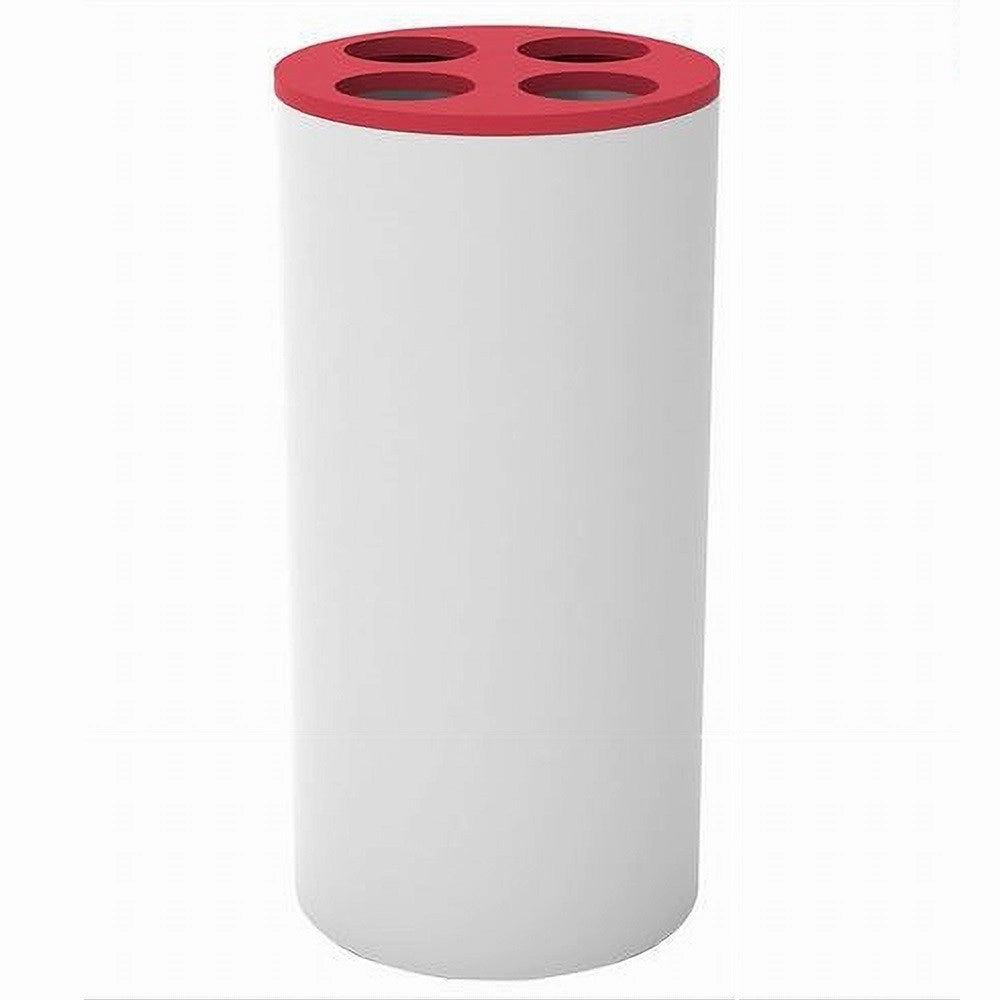 Trade Shop - Bicchiere Portaspazzolini 4 Fori Bianco Rosso In Plastica Accessorio Bagno 69938 -
