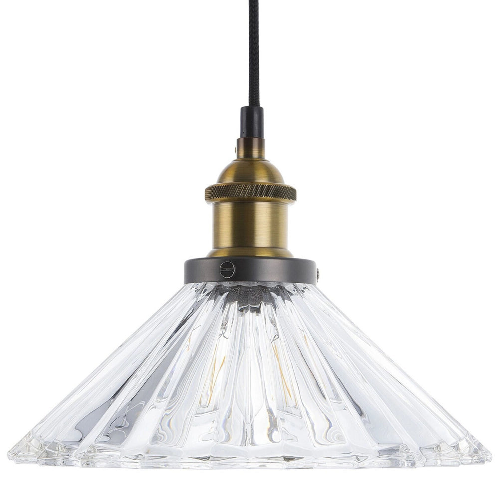 Lampada a Sospensione Vetro Trasparente Metallo Forma Rotonda 1 Luce Classica