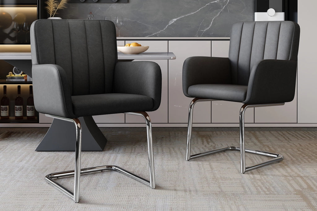 Set da 4 sedie da pranzo moderne in PU nero con gambe in metallo a Z
