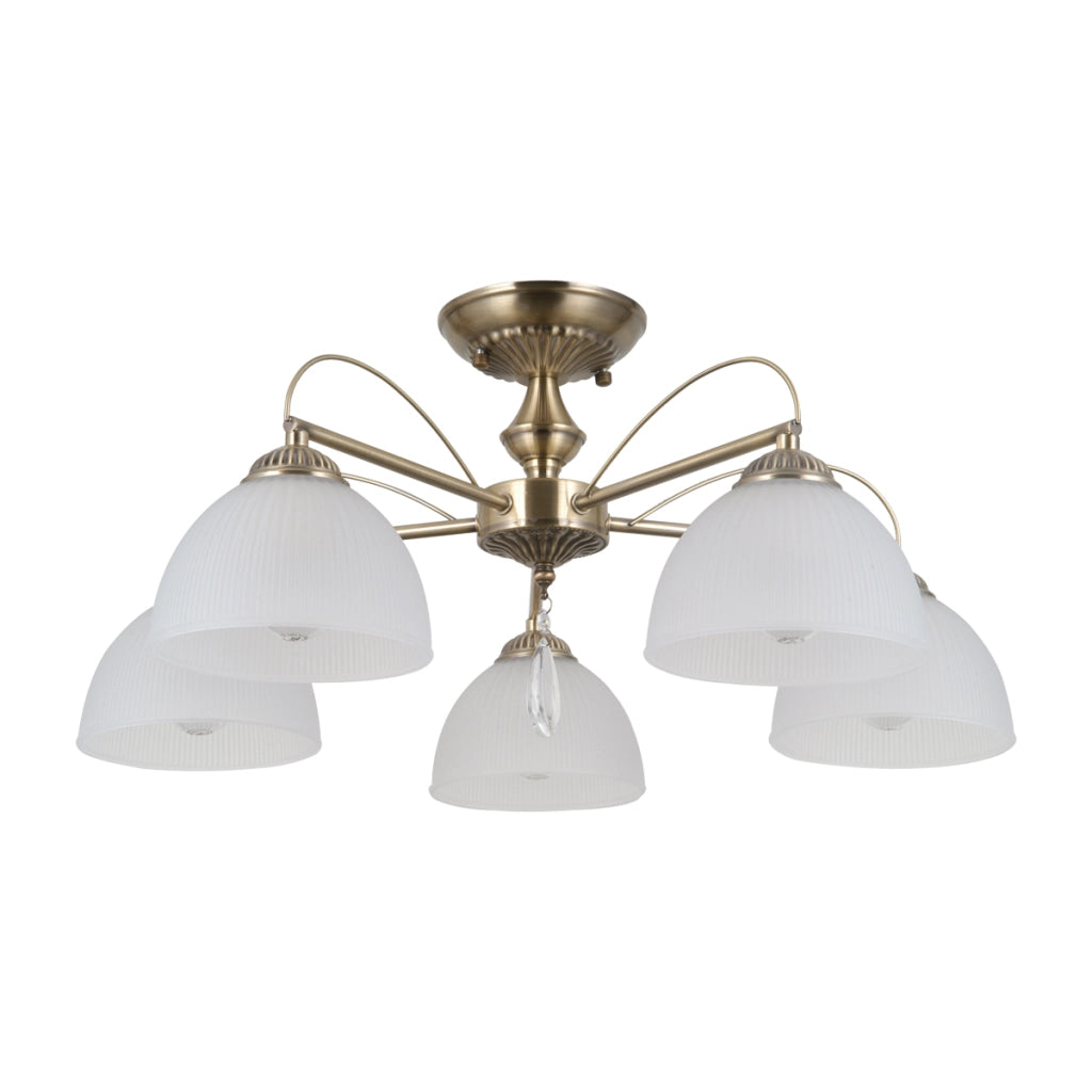 Plafoniera vintage MORETI ottone 5xE27 opale Italux