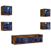 Mobile TV multimediale scaffale TV credenza mobile TV sala da pranzo soggiorno camera da letto con illuminazione a LED 7 pezzi rovere affumicato legno ingegnerizzato marrone 02_0029469