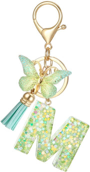 Accessorio per chiavi con iniziale M - Hanger per chiavi a forma di farfalla - Hars/kwast - Hanger per chiavi verde - Accessorio per borsa - Progetto unico - Accessorio per chiavi