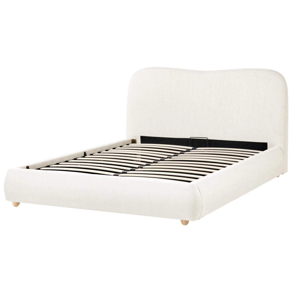 Letto con contenitore in poliestere bianco sporco, 140 x 200 cm, design minimalista e moderno